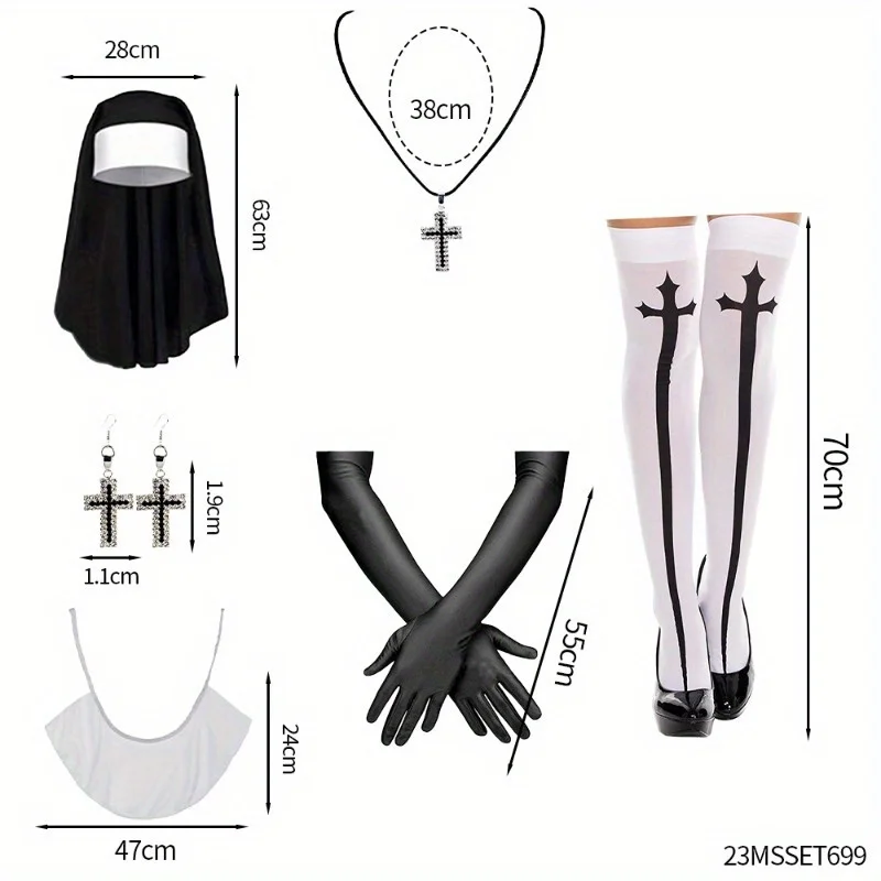 PESENAR-Costume de nonne Bad Habit pour Halloween, jambes musicales, sexy