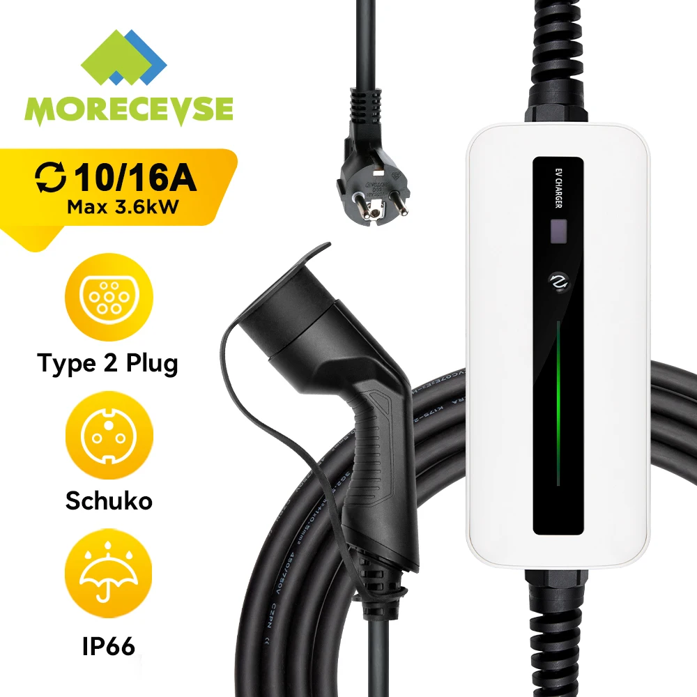 MOREC Portable EV Charger Type 2 Electric Vehicle Charging Box 3.6KW Mode 2 Cable 6M 16A Switchable Electric Car Charger EVSE