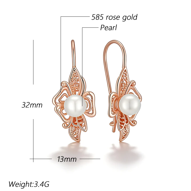 Kinel Luxury 585 Rose Gold Color Drop Earrings for Women Unique Geometric Hollow Pearl Bridal Earrings Wedding Jewelry 2026 New