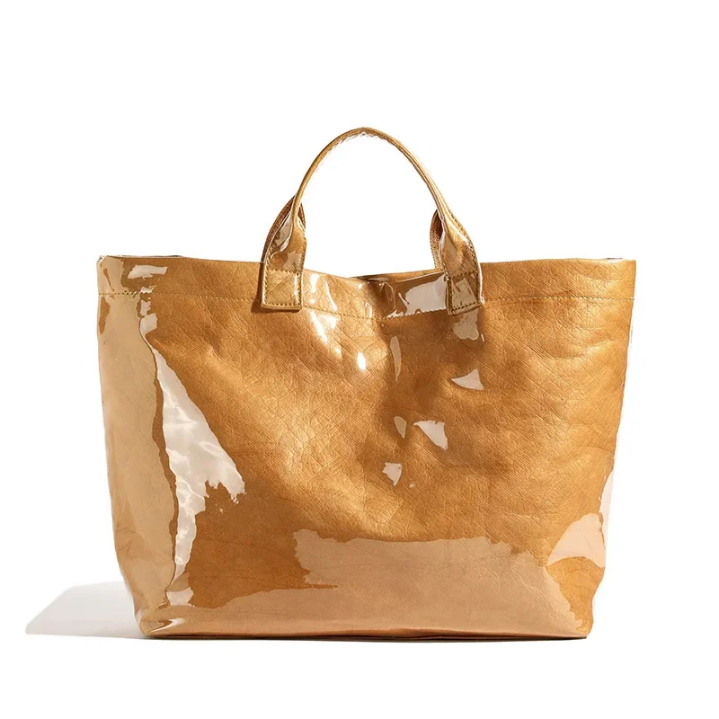 Fashionable retro DuPont paper bag 2024 new commuter large capacity kraft paper handbag shopping bag