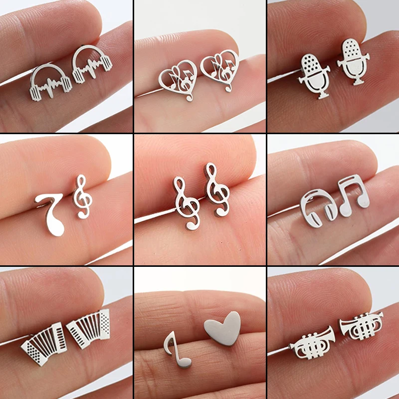 Elegante Edelstahl-Musiknoten-Ohrringe Mikrofon-Trompeten-Ohrschmuck Mädchen Musik-Party-Ohrringe Geschenke Accessoires