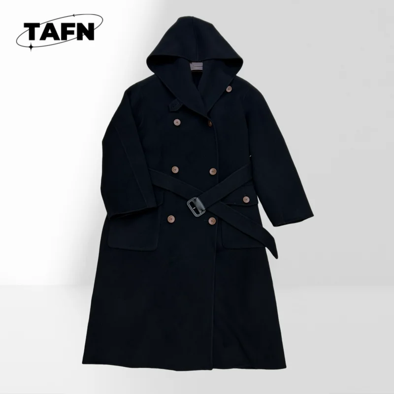 

Women's Spring Autumn Button-Up Overcoat Loose Fit Breasted Coat for Women Solid Color Casual Overcoat with Belt AK0530