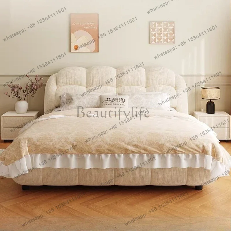 FG king size cream style Double bed 180x200cm bedroom furniture Modern Minimalism comfortable full size bed frame cama box casal