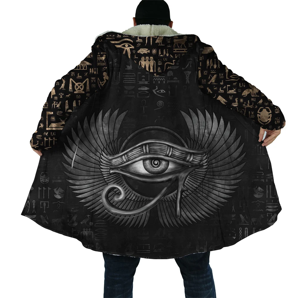 CLOOCL Men Fleece Cloak God Eye of Egypt Pharaoh Anubis Ancient 3D Printing Coat Hooded Windbreaker Loose Casual Hoody Jacket