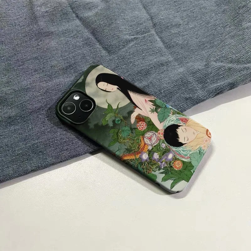 Ins Japanese Traditional Art Illustration Phone Case for IPhone 16 15 14 13 Pro Max 12 Mini 11 Pro 16 Plus XR Shockproof Cover