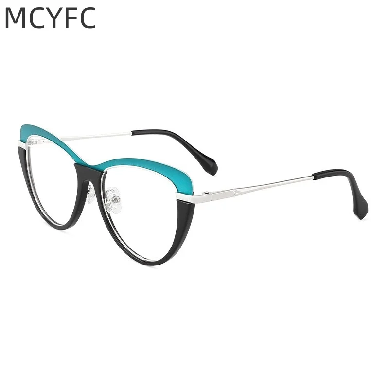 

MCYFC Oval Hand Made Glasses Frames for Women Acetate+Metal Material Lightweight Cat Eye Style Optical Prescription Eyeglasses