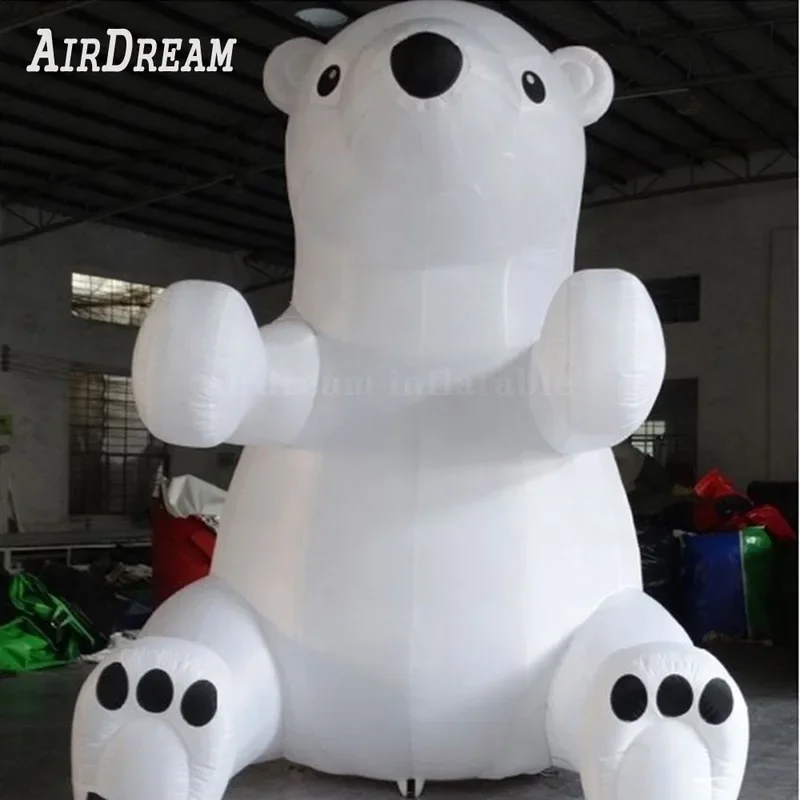 Customized White cute giant inflatable polar bear for advertising promotion with LED light