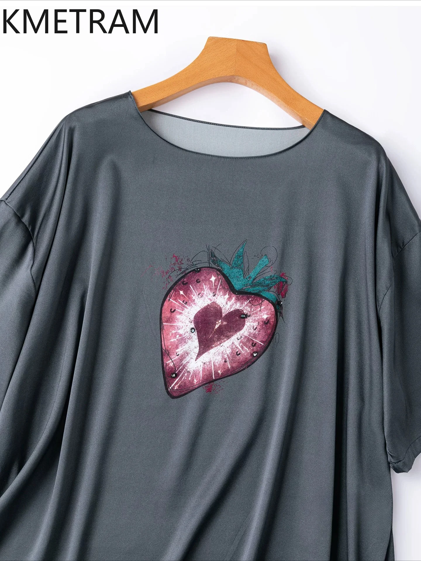 KMETRAM 20MM 93% Real Mulberry Silk Women T Shirts O-Neck Print T Shirt Casual Oversized Summer Tops for Woman Clothing 2026 топ