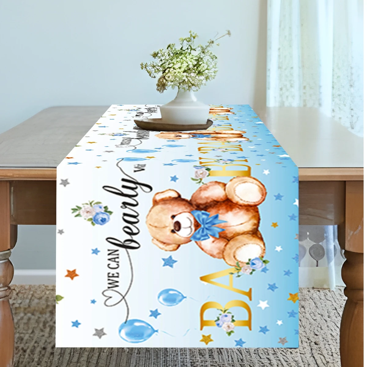 Bear Baby Shower Table Runner We Can Bearly Wait Baby Shower Table Cover Decorations for Boy Girl Baby Shower Birthday Decor