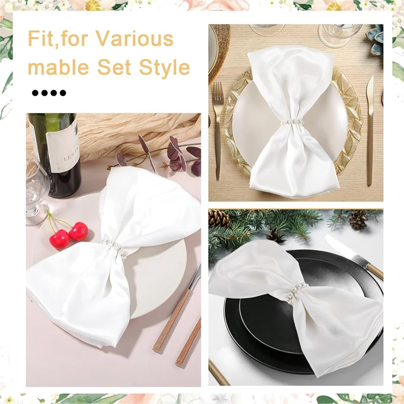 

60Pcs Pearl Napkin Rings Imitation Pearl Beaded Rhinestone Napkin Ring Holder Napkin Rings Serviette Napkin Rings-B09B