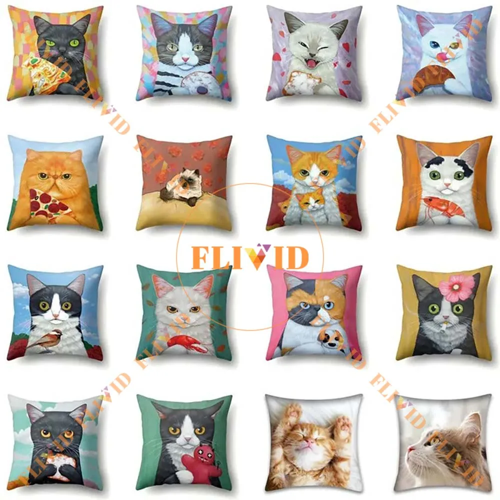 

Cartoon Cat Dog Animals Print Pillow for Home Decor, Cushion Decoration for Sofa, Square Throw Pillows with inner