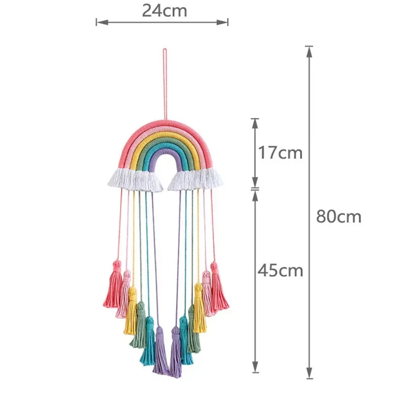 Rainbow Macrame แขวนผนังตกแต่งพู่ Tapestry เนอสเซอรี่ Kawaii Baby Room Decor Handmade เชือกหัตถกรรมเครื่องประดับตกแต่งบ้าน