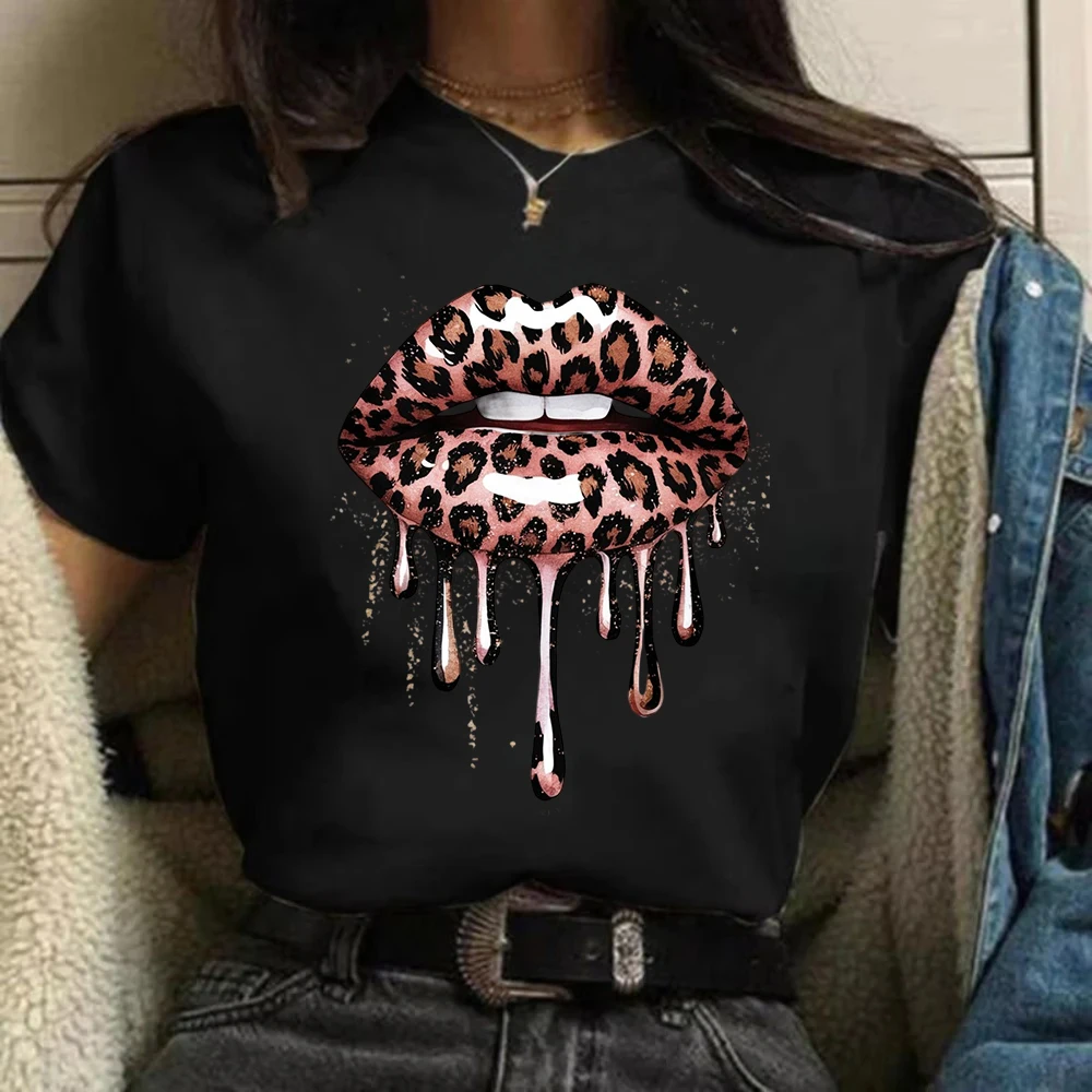 Women Summer Short Sleeve Tshirts Fashion Red Lips Finger Print Ladies T-shirts Top Cartoon Womens Graphic Tees T-Shirts