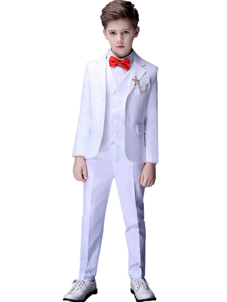 Kids White Baptism Suit Flower Boys Wedding Dress Children Photograph Tuxedo Party Wear Teenager Graduation Birthday Costume