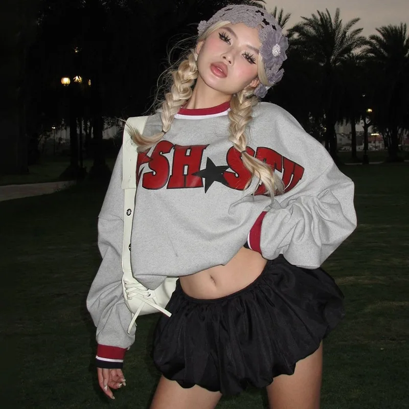 

Hot-selling women's clothing 2024 autumn new fashion street loose letter print long-sleeved pullover jacket for women