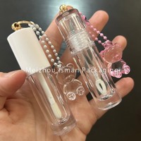 50Pcs Clear Pink Round Shape Lipgloss Container Tubes Empty Plastic Cosmetic Lip Balm Packaging DIY With Keychain