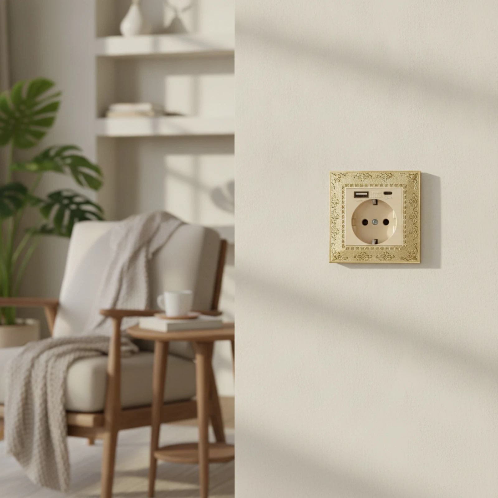 Decorative Wall Plate Gold-Tone Electrical Outlet Cover Faceplate Elegant Hardware Metallized for Interior Designers
