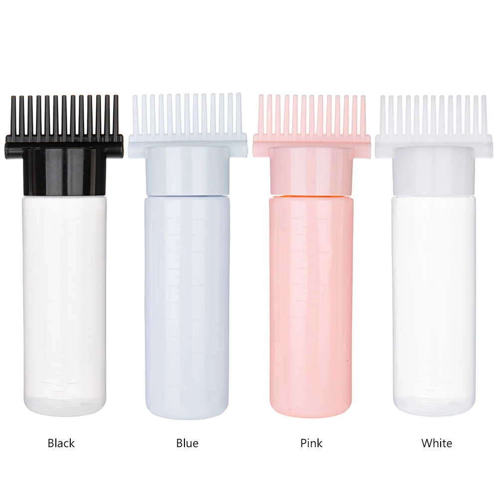 180ml Multicolor Purpose Squeeze Bottle Refillable Root Comb Applicator Bottle for Hair Coloring Hairdressing Styling Tools