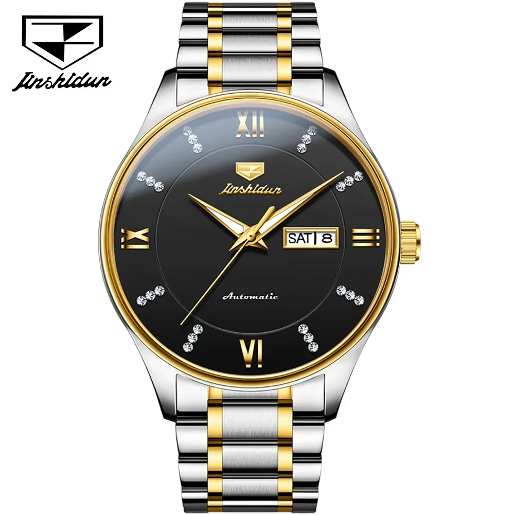 

JSDUN 8933 Stainless Steel Strap Waterproof Men Wristwatches Fashion Automatic Mechanical Watch For Men Calendar Week Display