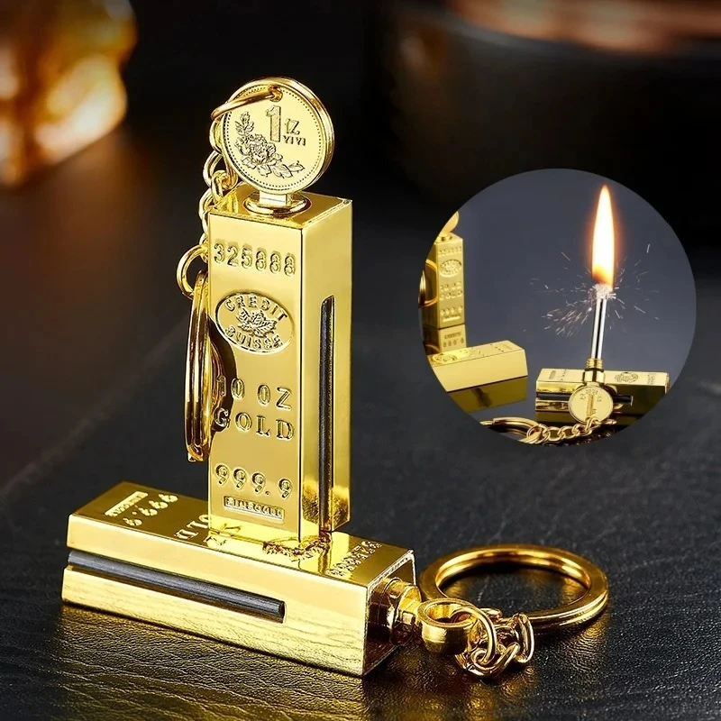 Metal Coal Oil Pendant Keychain Lighter in Gold Bar Design Open Flame Smoking Accessory for Outdoor Adventures Men Lighters
