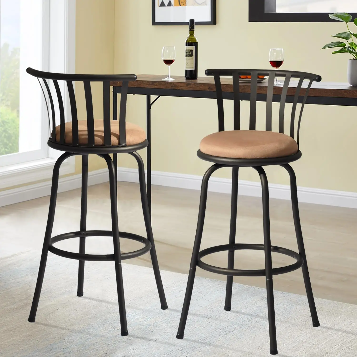 

Classic Barstools Set Of 2, Country Style Bar Chairs With Ba And Footrest Swivel Counter Height Bar Stools For Kitchen Island