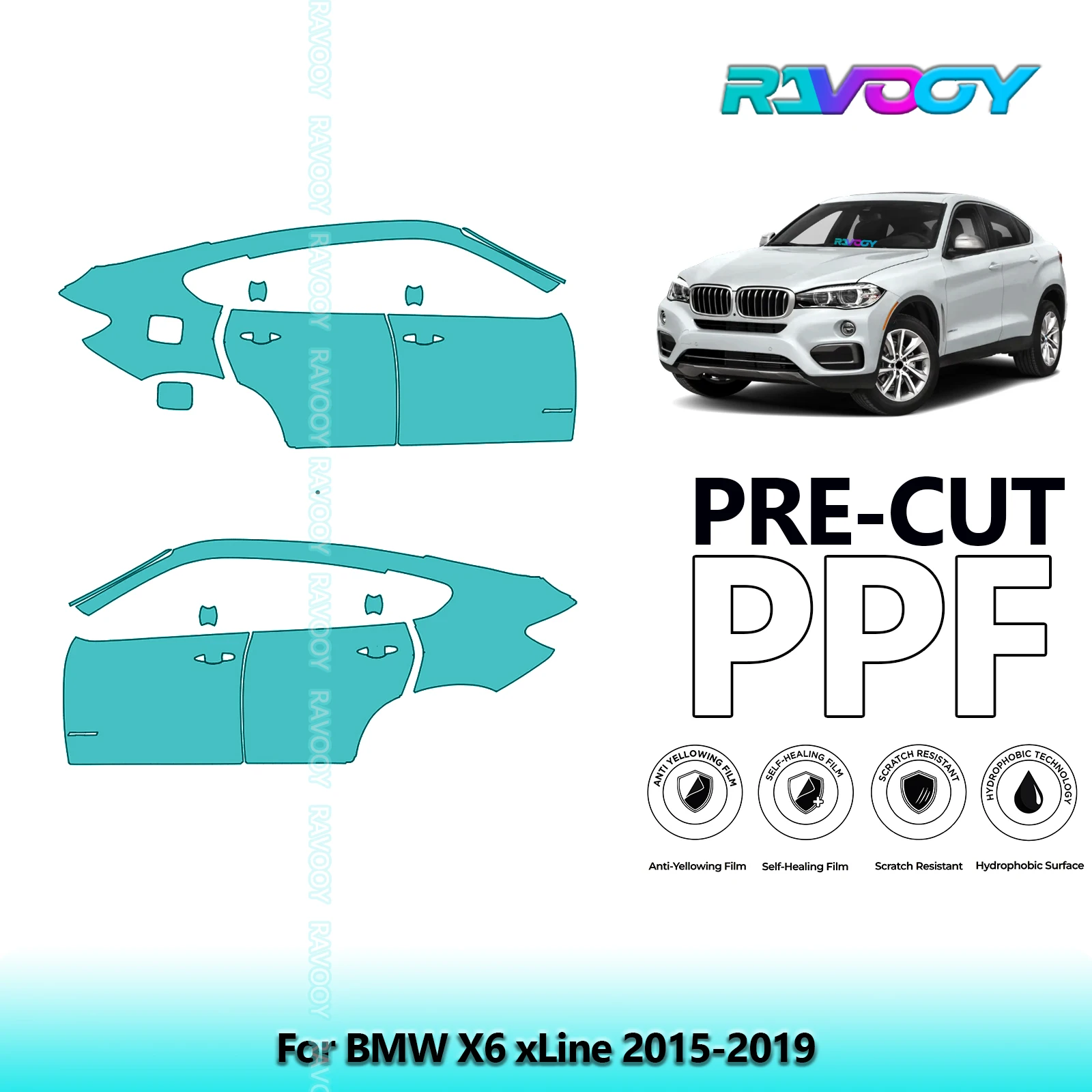 

For BMW X6 xLine 2015-2019 8.5mil Clear Matte Pre-Cut PPF Door & A/B Pillar Kit TPU Paint Protection Film Set