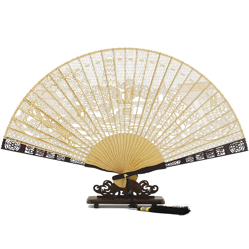 Chinese Sandalwood Fan - 7-inch Burmese incense wood hollowed-out carved folding fan, Chinese-style gift fan - Image 5