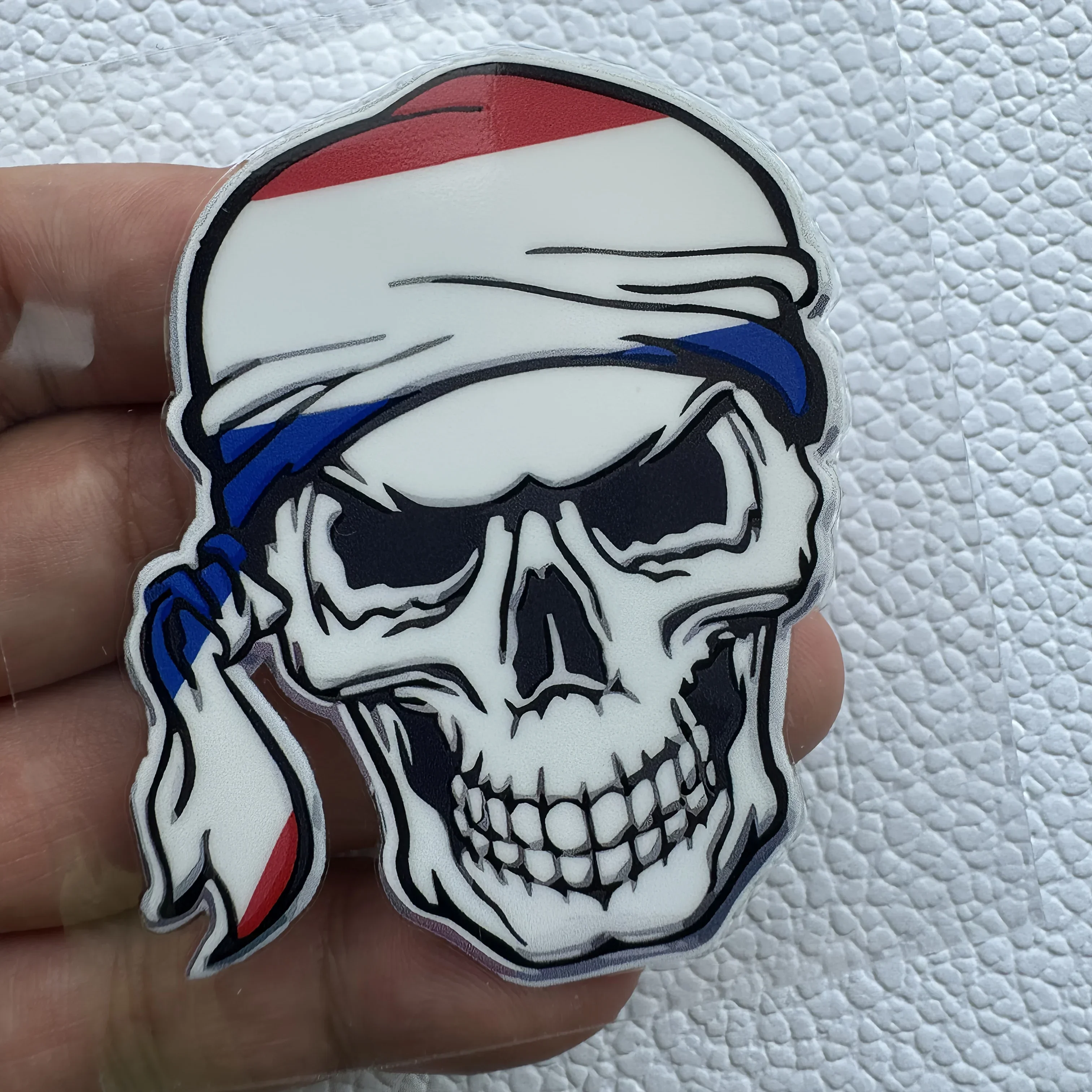 1PC Red-White-Blue Pirate Skull Car Sticker, Unique Auto Accessory for Car Personalization