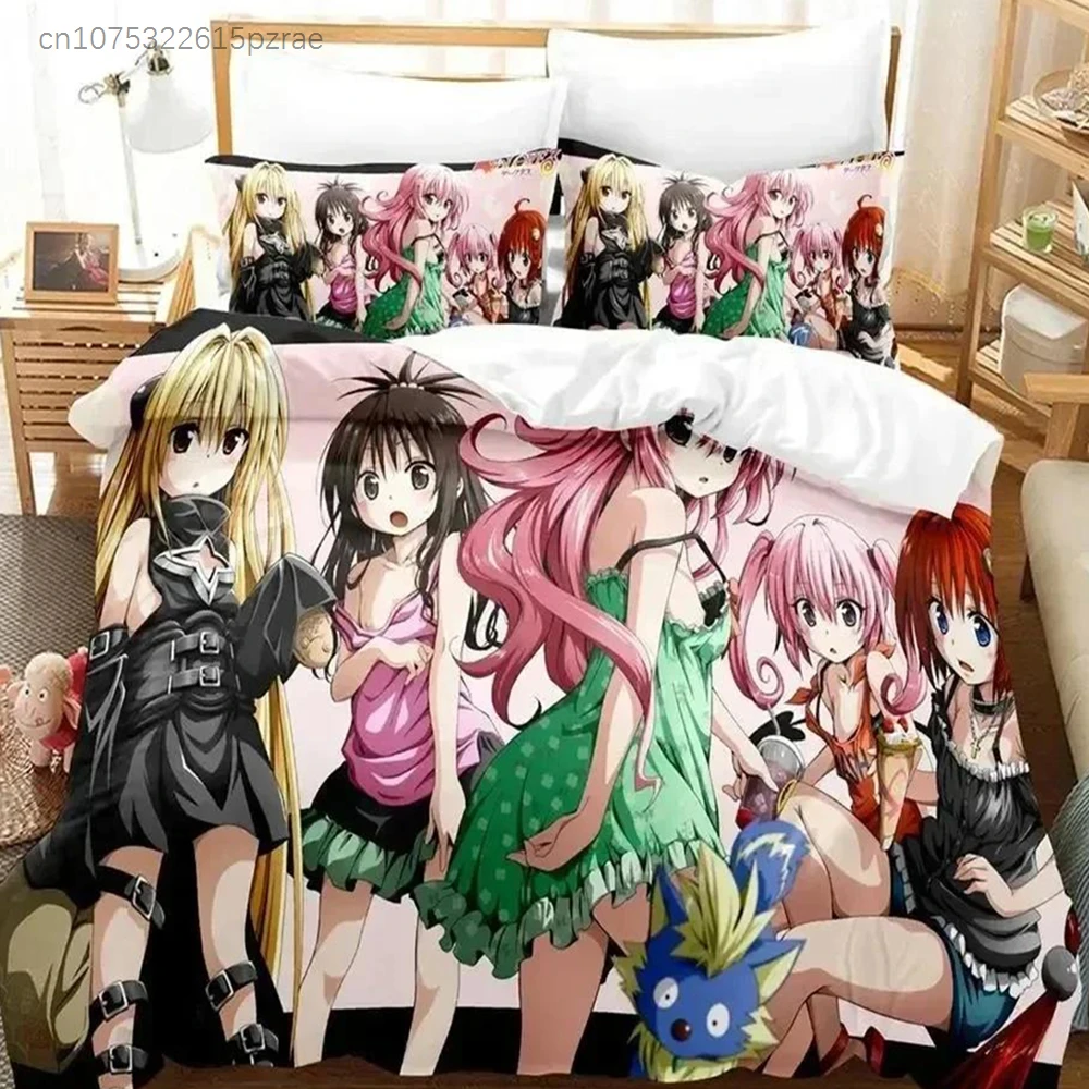 Anime Yami To LOVE-Ru Bedding Set Duvet Cover Bed Set Quilt Cover Pillowcase Comforter King Queen Size Boys Adult