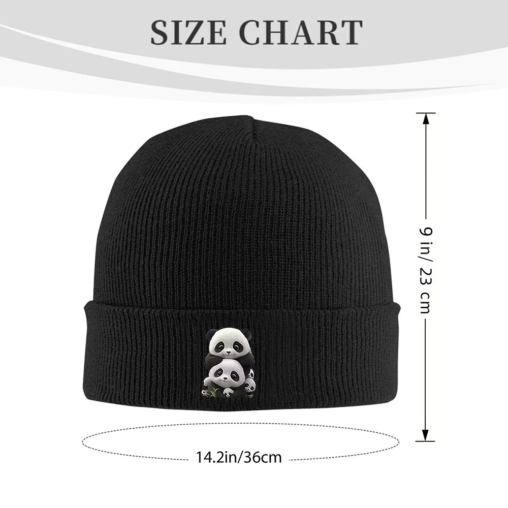 Cute Stacked Pandas Print Knit Beanie Hat Soft Warm Winter Cap for Men Women Daily Wear