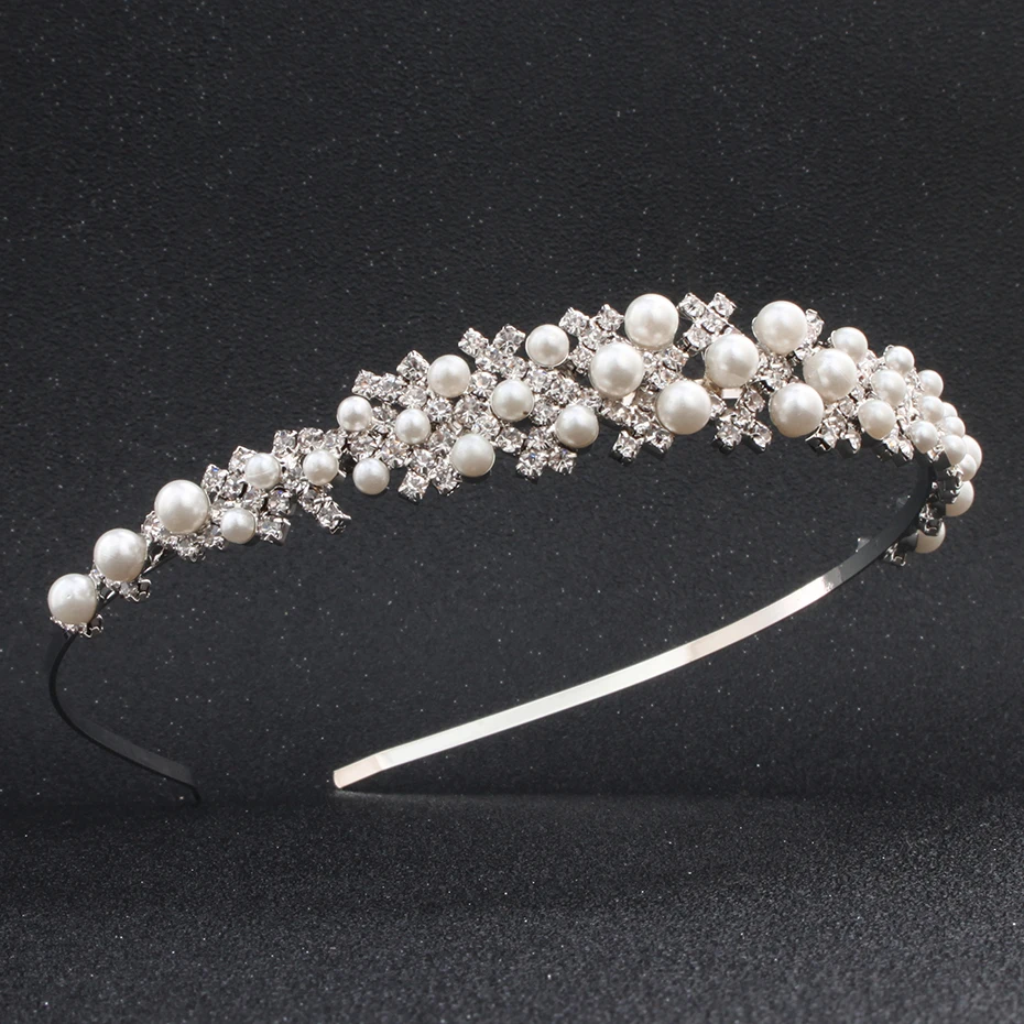 Elegant Rhinestone Pearl Headbands for Women Girl Handmade Simple Flower Hairbands Wave Retro Hairhoop Headdress Accessories