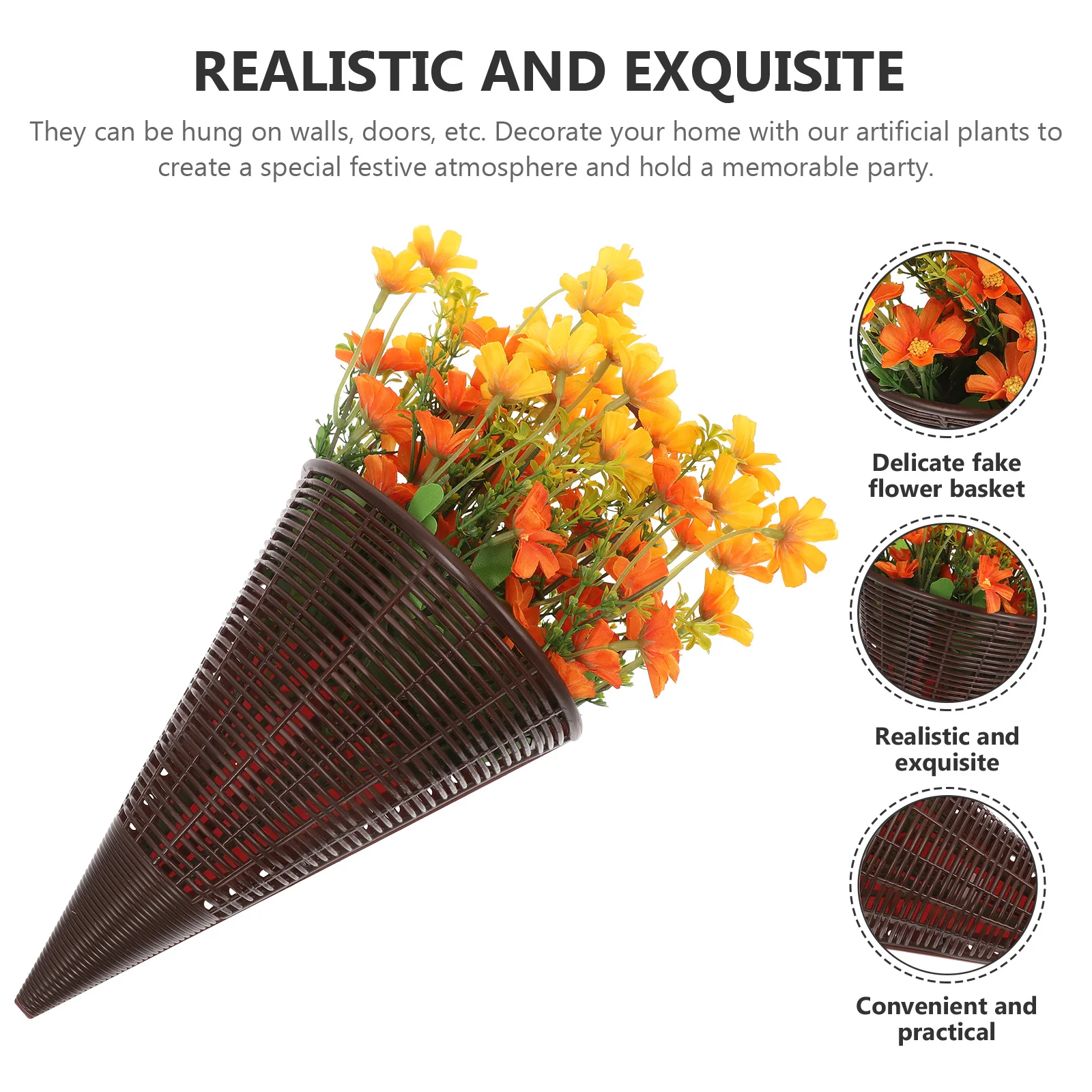 سلة معلقة على شكل زهرة اصطناعية، زهور محاكاة واقعية، باب أمامي، ديكور منزلي، سلة زهور صناعية للمكتب والمقهى والمدرسة #6