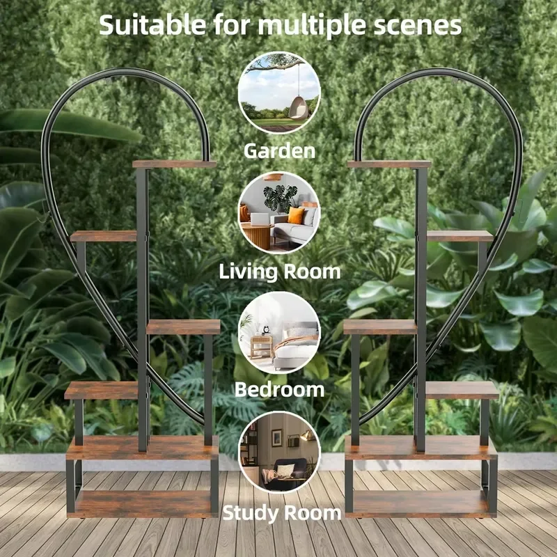 for Metal Plant Stand Tall Heart Shaped Ladder Garden Flower Rack Display Shelf Multilayer for Home Patio Lawn 2 Pack
