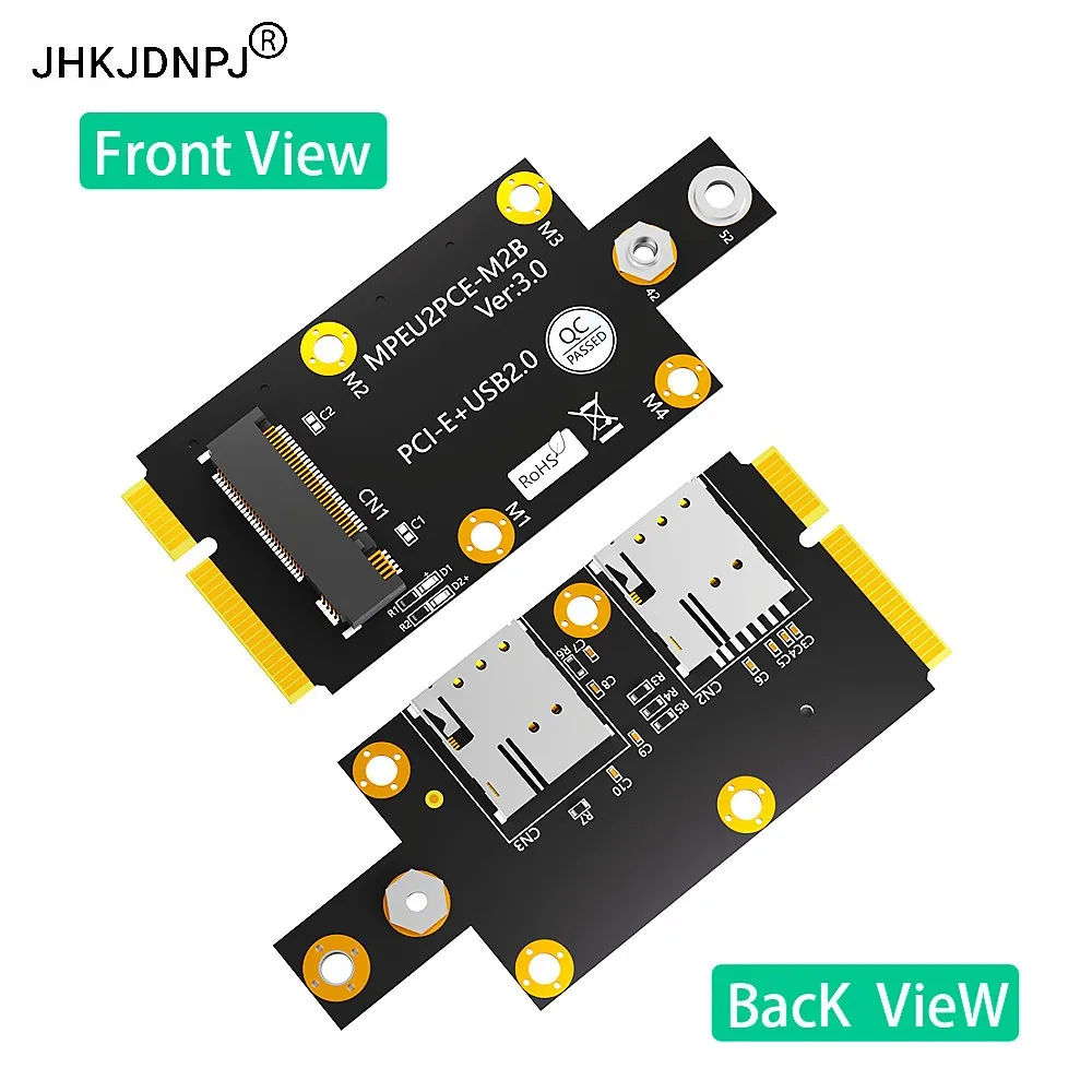 M.2 Key B to Mini PCI-E Adapter with Dual NANO SIM card Slot for 3G/4G/5G Module