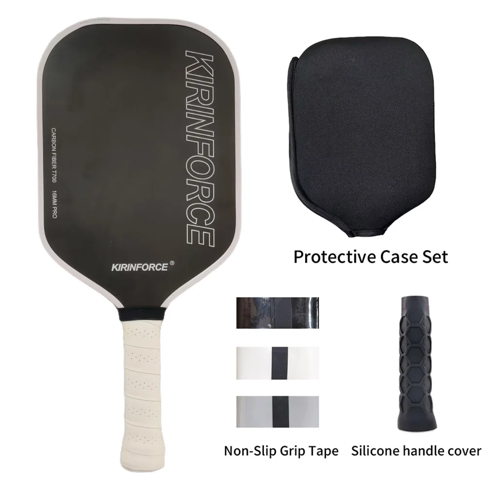 KIRINFORCE Matte Black Pickleball Paddle, T700 Carbon Fiber 16mm Vented Grip Large Sweet Spot Precision Control