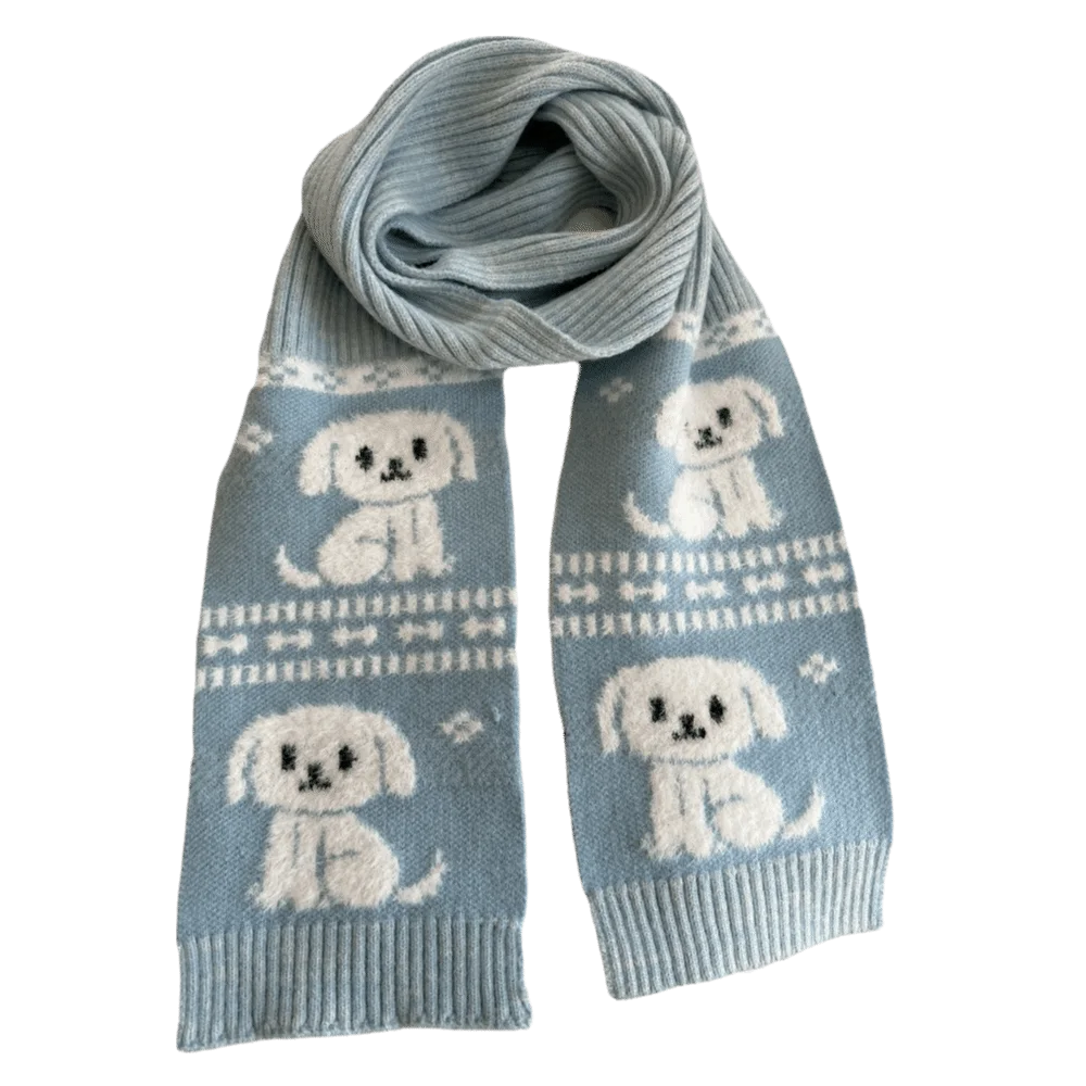 

Sweet Cool Cartoon Cat Knitted Scarf Fluffy Jacquard Puppy Cycling Neckerchief Cold Protection Cusual Winter Wool Scarf Outdoor