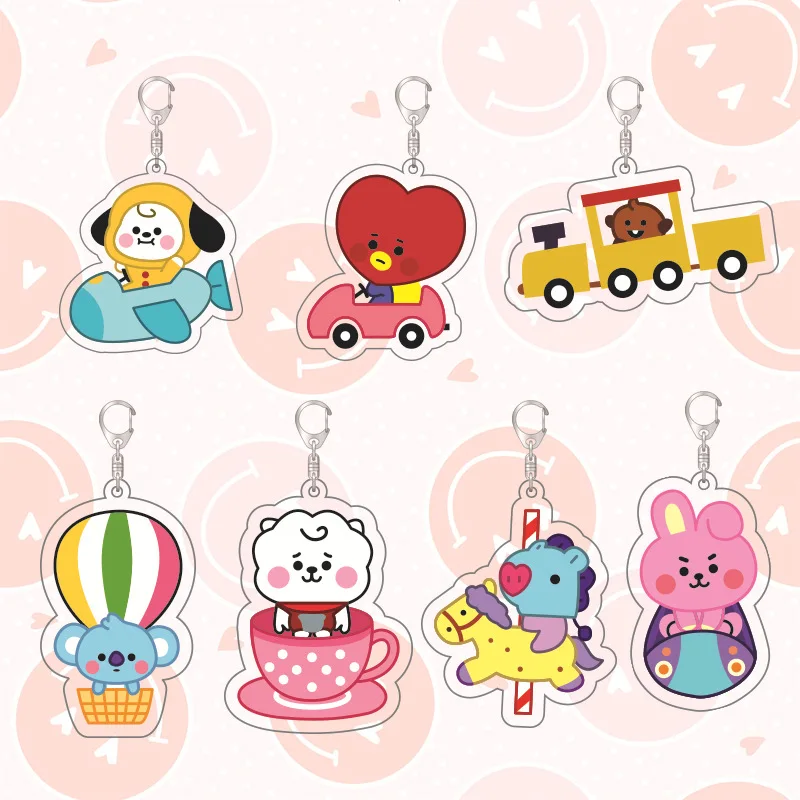 Kawaii BT21 Anime Tata Rj Chimmy Cooky Shooky Mang Koya Cartoon Acrylic Keychain Bag Charm