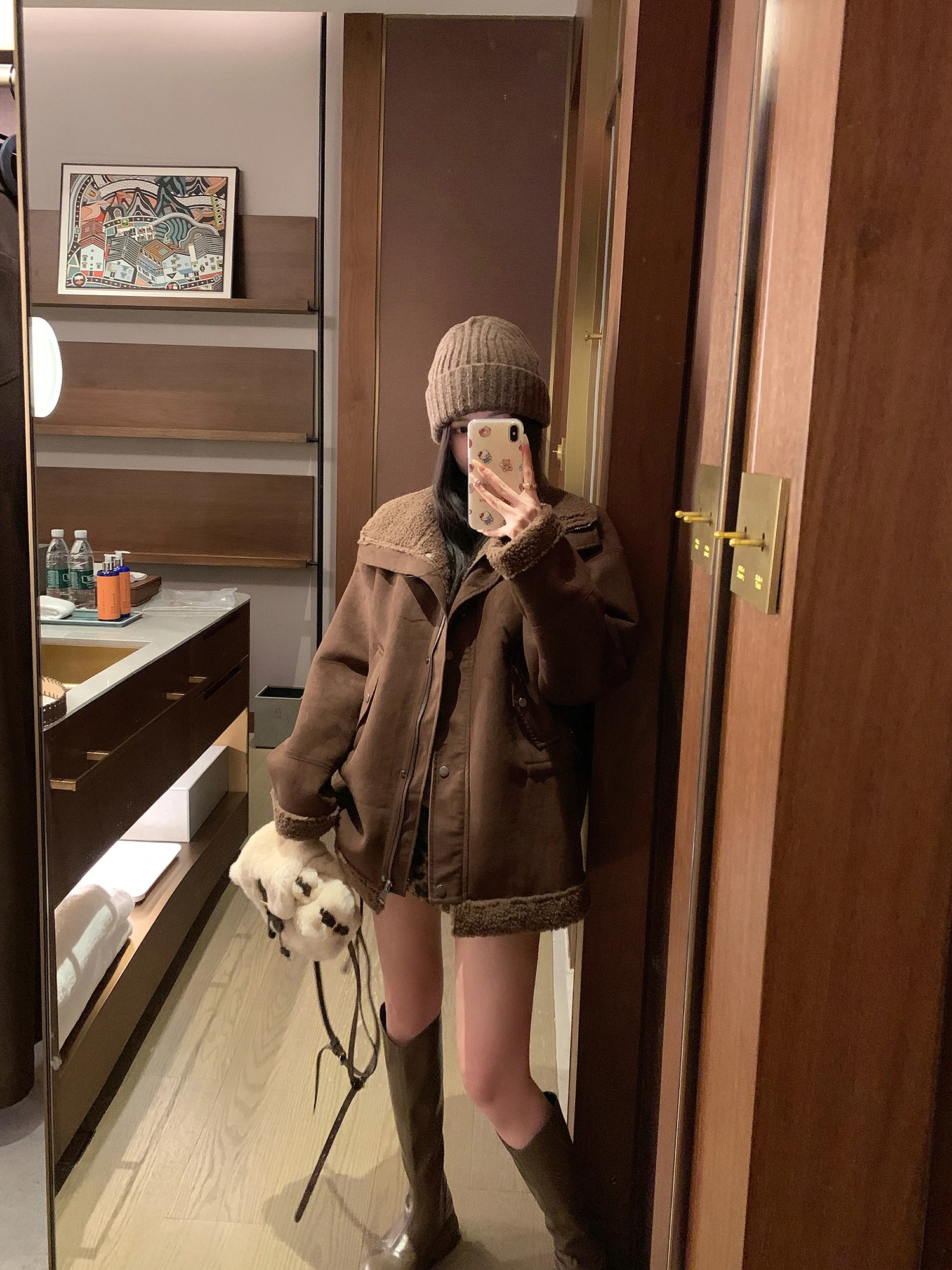 

NAYA CHAN Faux Fur Collar Thiened Polyester Women's Jaet Retro Sle Zipper Closure Long Sve Regular Length Loose Fit