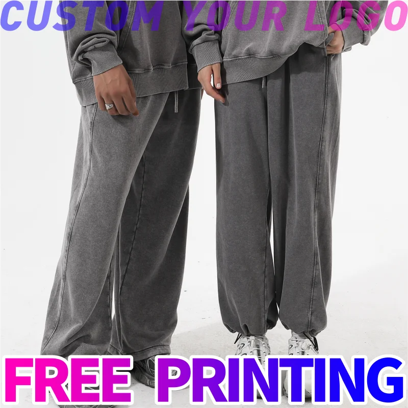 Custom pants free print logo images vintage wash cotton oversize old design sweatpants cultural men women Casual long pants