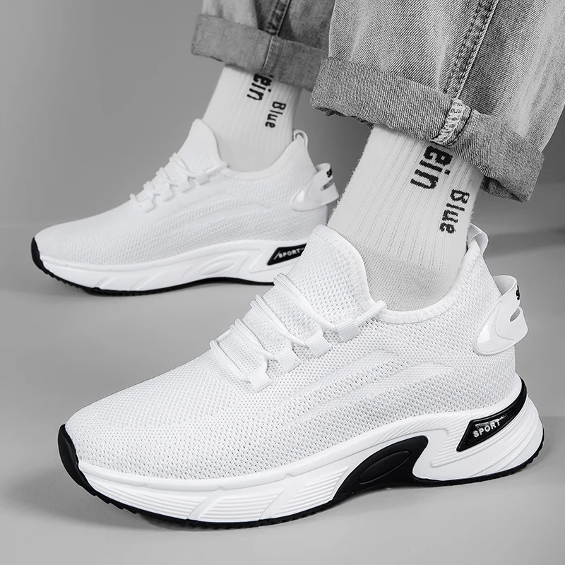 Mesh Elevator Shoes Men Lifting Board Shoes Flat Sneakers Summer Thick Sole Hidden Height Enhancing Increase Sports Casual Shoes