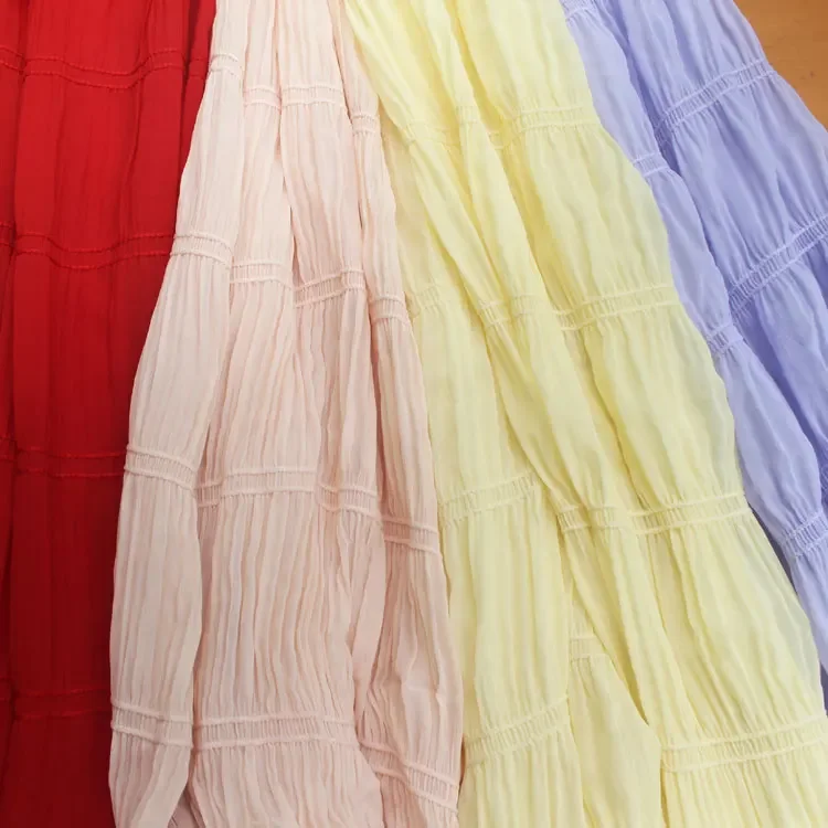 Plain Pleated Fabric Chiffon By Meter for Skirts Clothing Dresses Sewing Translucent Korean Style Curtains Cloth Breathable Thin