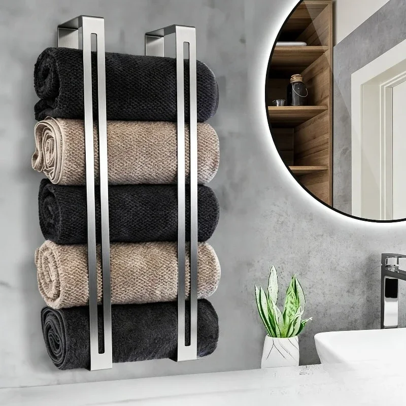 Stainless Steel Wall Towel Holder Storage Shelf Floating Towel Rack Display Stand Home Organizer Hanger Bathroom Accessories