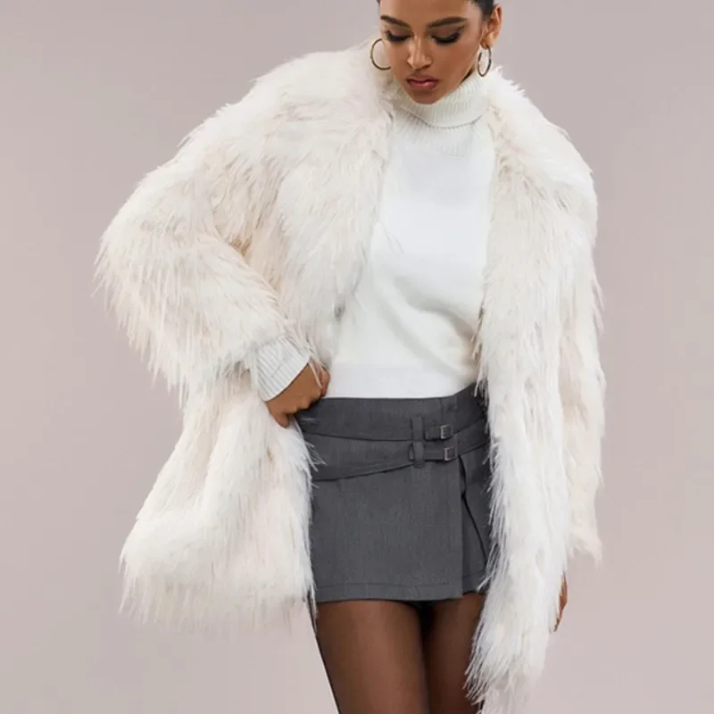 Jacke Oberbekleidung Retro Faux Fuchs Pelz Tops Verdicken Warme Lange Gürtel Jacken Mäntel 2025, Herbst Winter Pelz Flauschigen Lange Einfarbig