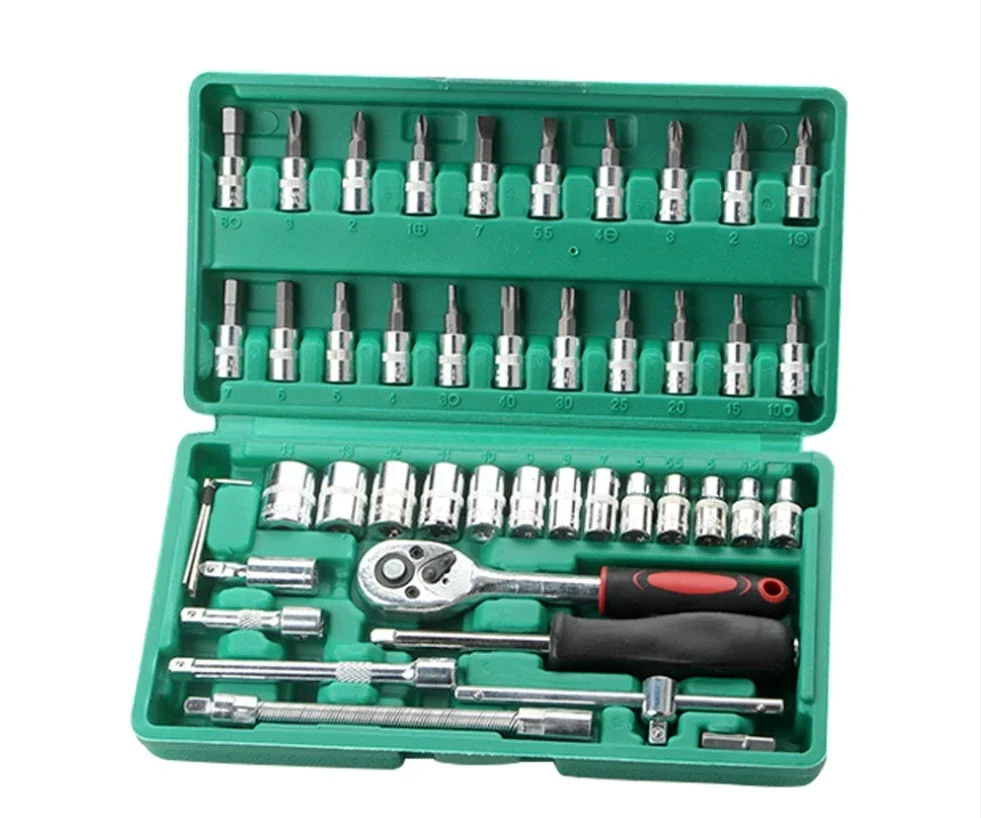 

46pcs Socket Wrench Set Motorcycle Bicycle Repair Tools Repair Ratchet Screwdriver Combination Household DIY Mechanical Tool Box