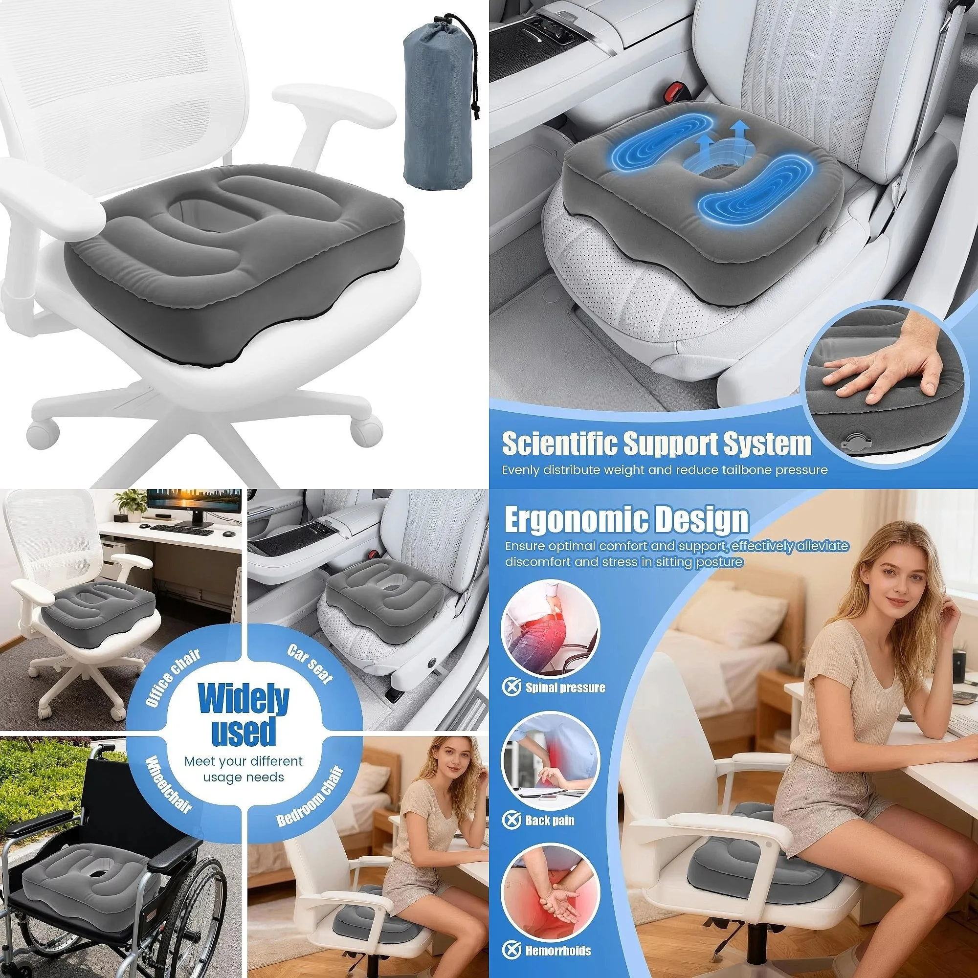 Portable Inflatable Seat Cushion Perforated Design Air Cushion Pressure Ulcer Cushion High Elasticity Chair Pad