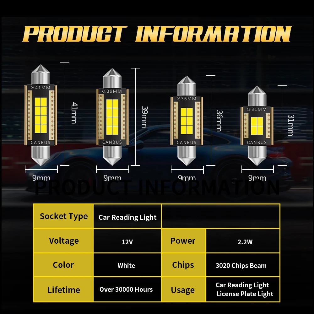 2x C10W C5W LED Canbus Festoon 31mm 36mm 39mm 41mm Bulb Interior Reading Light Dome License Plate Luggage Trunk Lamp Free Error image 6