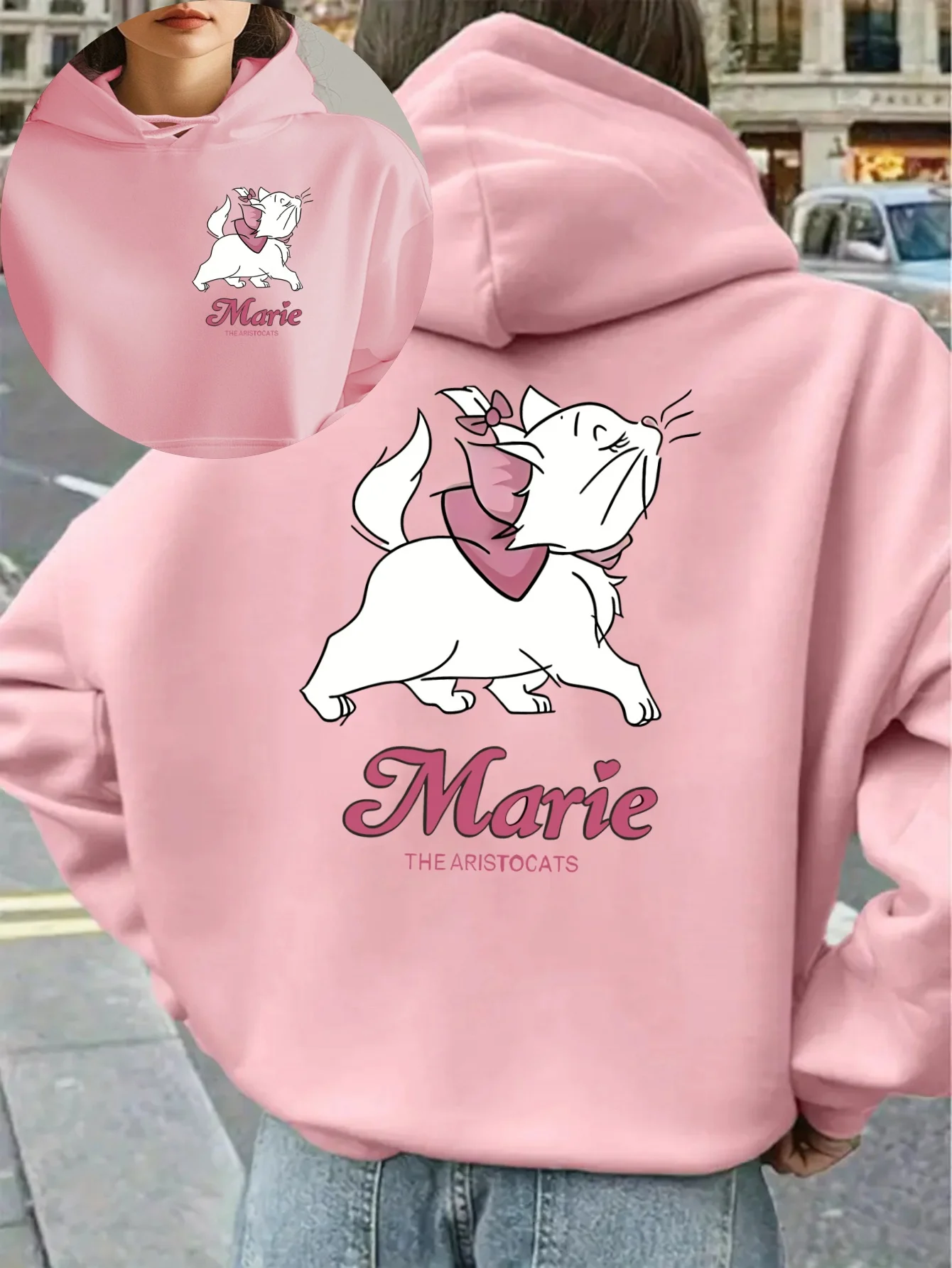 新しいディズニーマリー柄女性パーカー秋冬カジュアルユニセックスプルオーバートレーナー服パーカーストリート特大