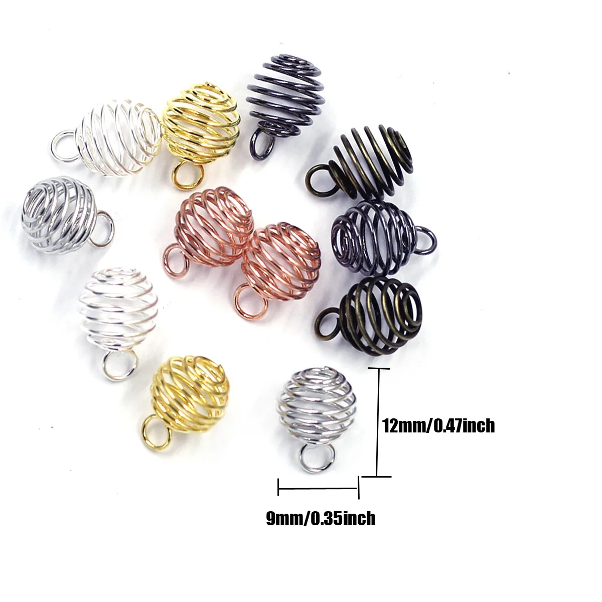 Anhänger Laterne Frühling Spirale Perlenkäfige Legierung Silber Gold Bronze Gunmetal Farbe Schmuck DIY Finding Charms 9x12mm – Detail 2