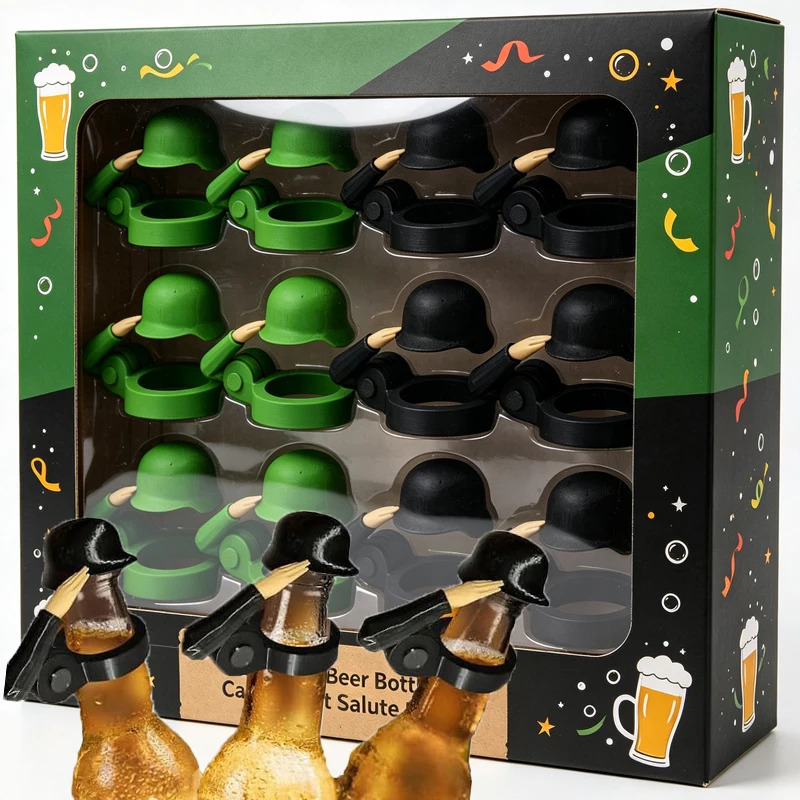 1/5Pcs Creative Beer Bottle Cap Helmet Salute Soldier Shaped Dustproof Cover for Bar Party Decoration Bottles Cover Party Favors