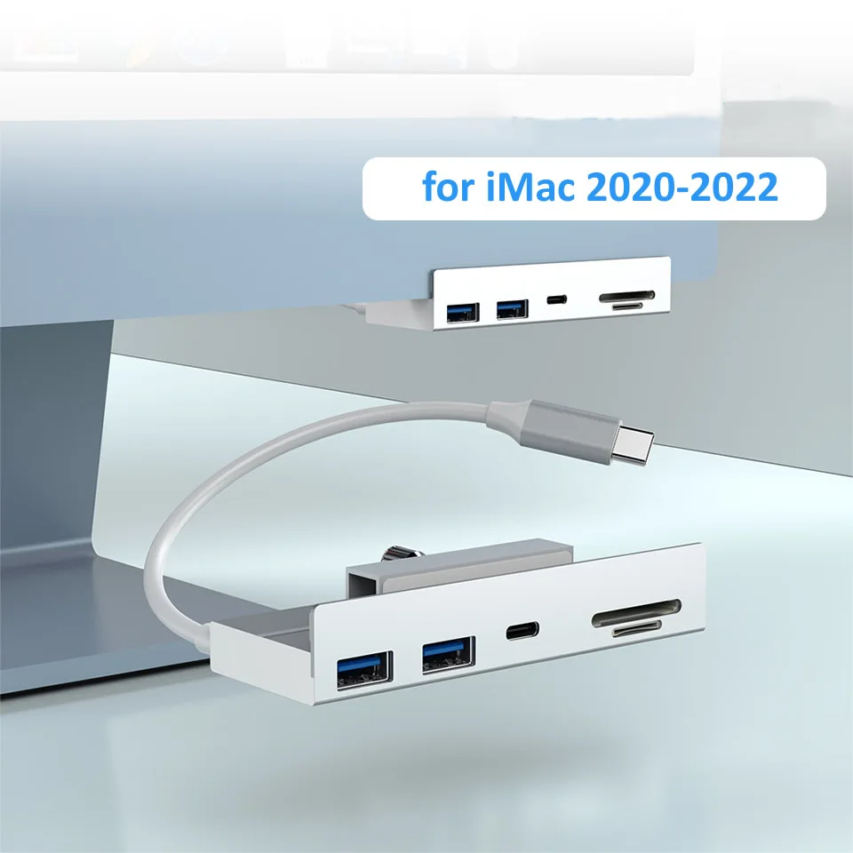 Clip-type USB 3.0 HUB for iMac 2020-2022 Aluminum External Multi 5Port USB Splitter Adapter with SD/TF Card for Unibody Computer